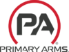 Primary Arms logo with stylized letters PA inside a red semicircle, and PRIMARY ARMS written in bold, uppercase letters below.