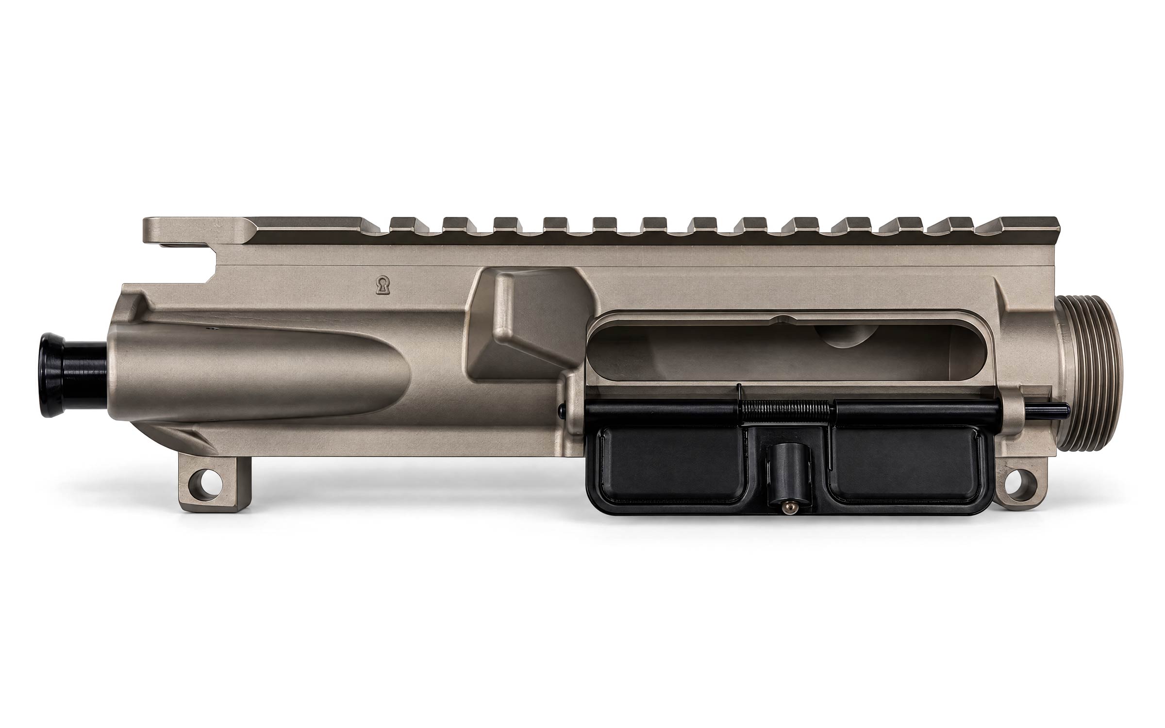 Flat dark earth AR-15 stripped upper receiver with a closed ejection port cover.